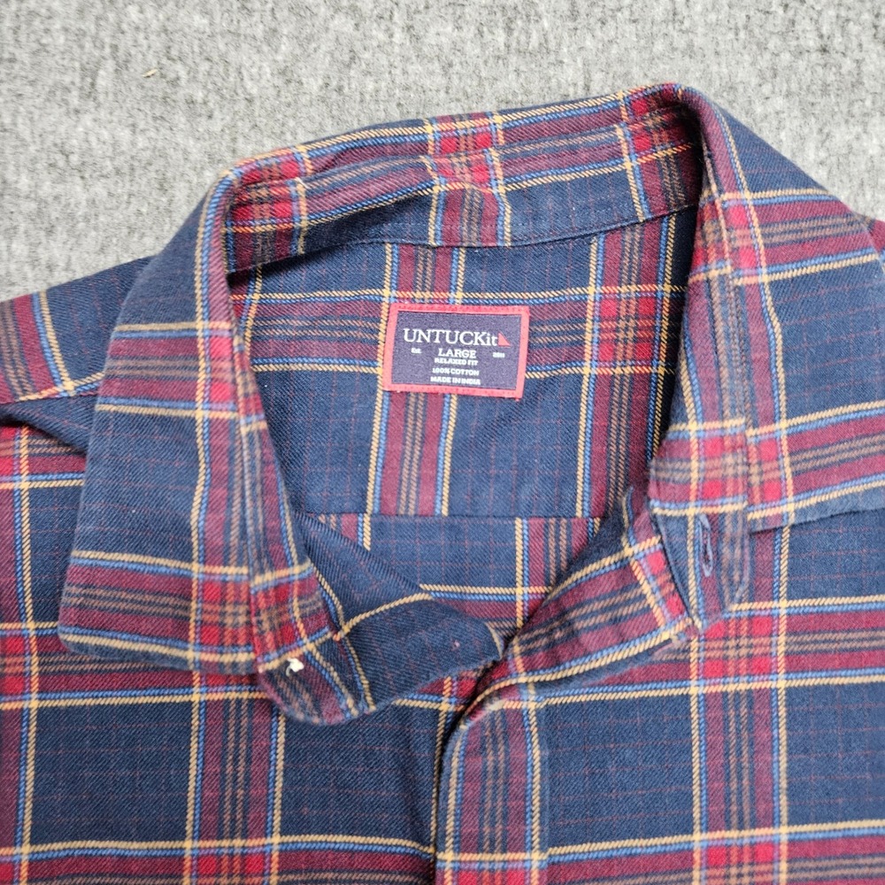 UNTUCKit Rosato Plaid Flannel Shirt Mens Large Navy Red 41001 Relaxed Fit Cotton - Picture 4 of 8